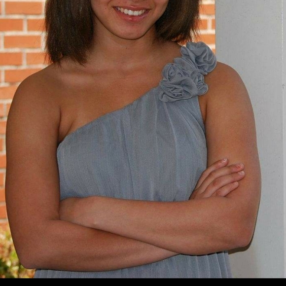 *Merona One Shoulder Elastic Waist Midi Dress Size Medium Sleeveless Grey - Picture 4 of 7